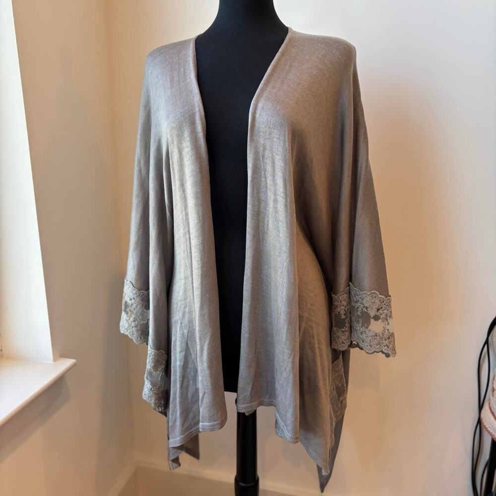 Lauren Conrad Silver/Gray Lace Boho Open Front Cardigan Shawl Top One Size